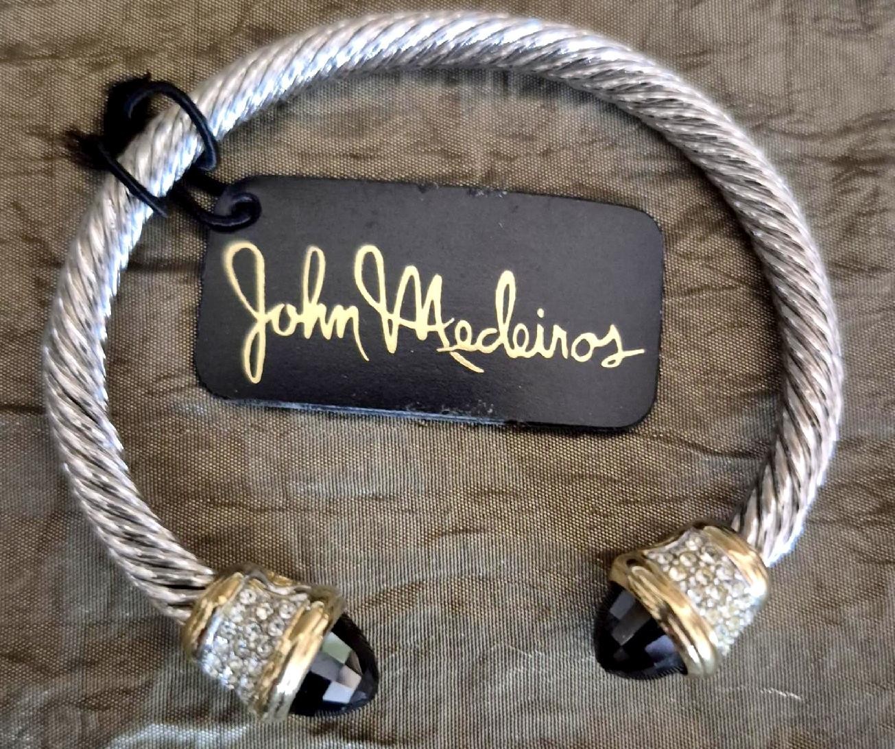 Twisted Wire Cuff Bracelet, John Medeiros, 2 Tone, Clear & Black Crystals, 7.5″