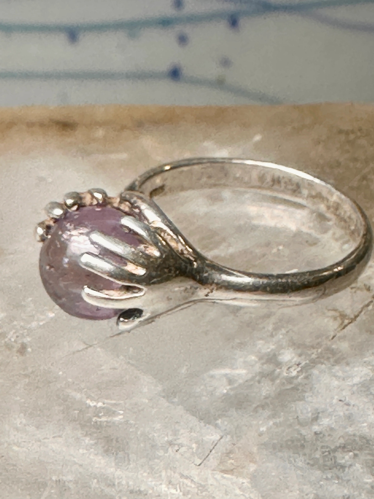 Hands ring size 6 amethyst orb ball globe band sterling silver women