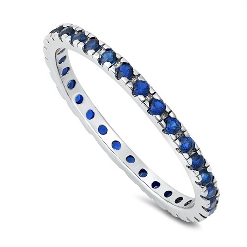 .925 Sterling Silver Blue CZ Eternity Promise Ring NEW