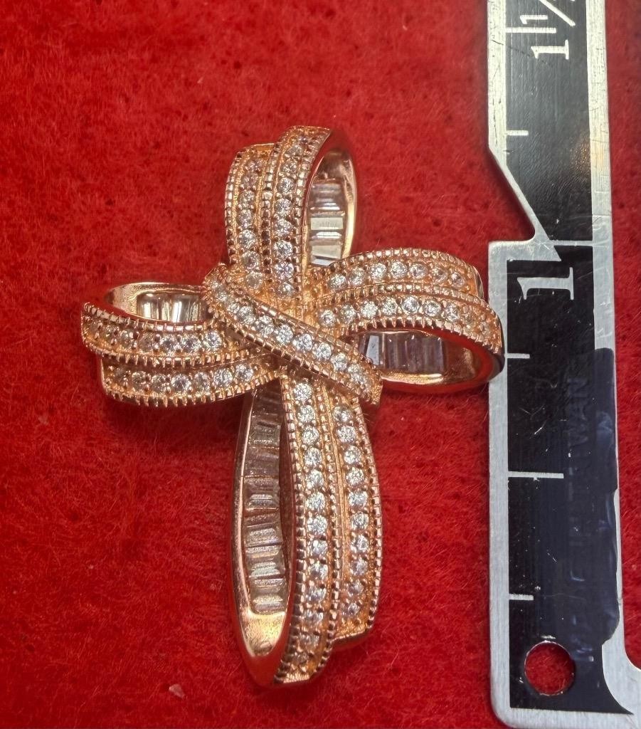 Sterling Silver FUZION CREATIONS Rose Gold CZ Cross Pendant