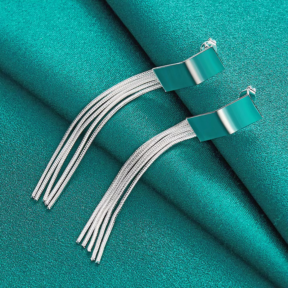 925 Sterling Silver Tassels Earrings L: 2.8in W: 8mm Drop Dangle