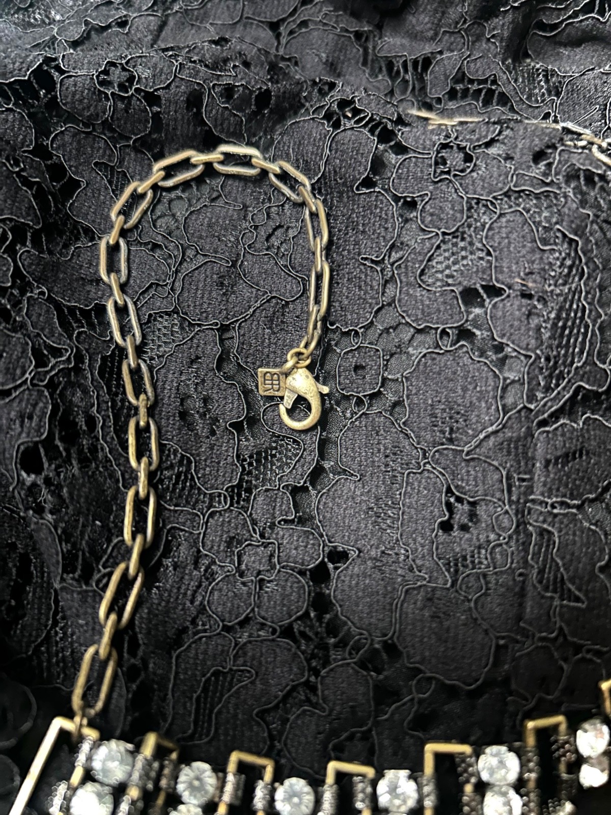 Banana Republic Multi-Tiered Necklace Gothic Gold Dark Tone with Rhinestones