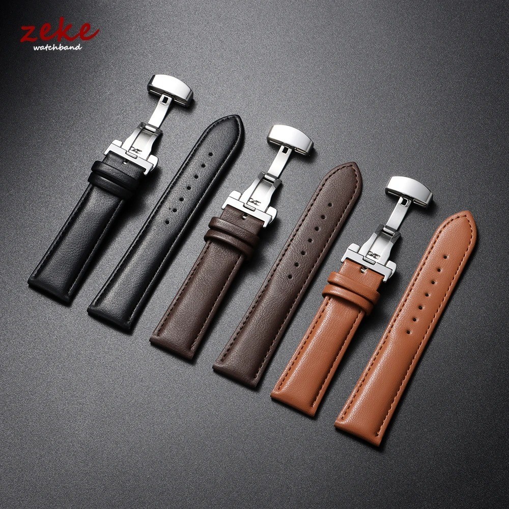 Genuine Leather Strap Watchband with Box Butterfly Clasp Universal Men’s Women