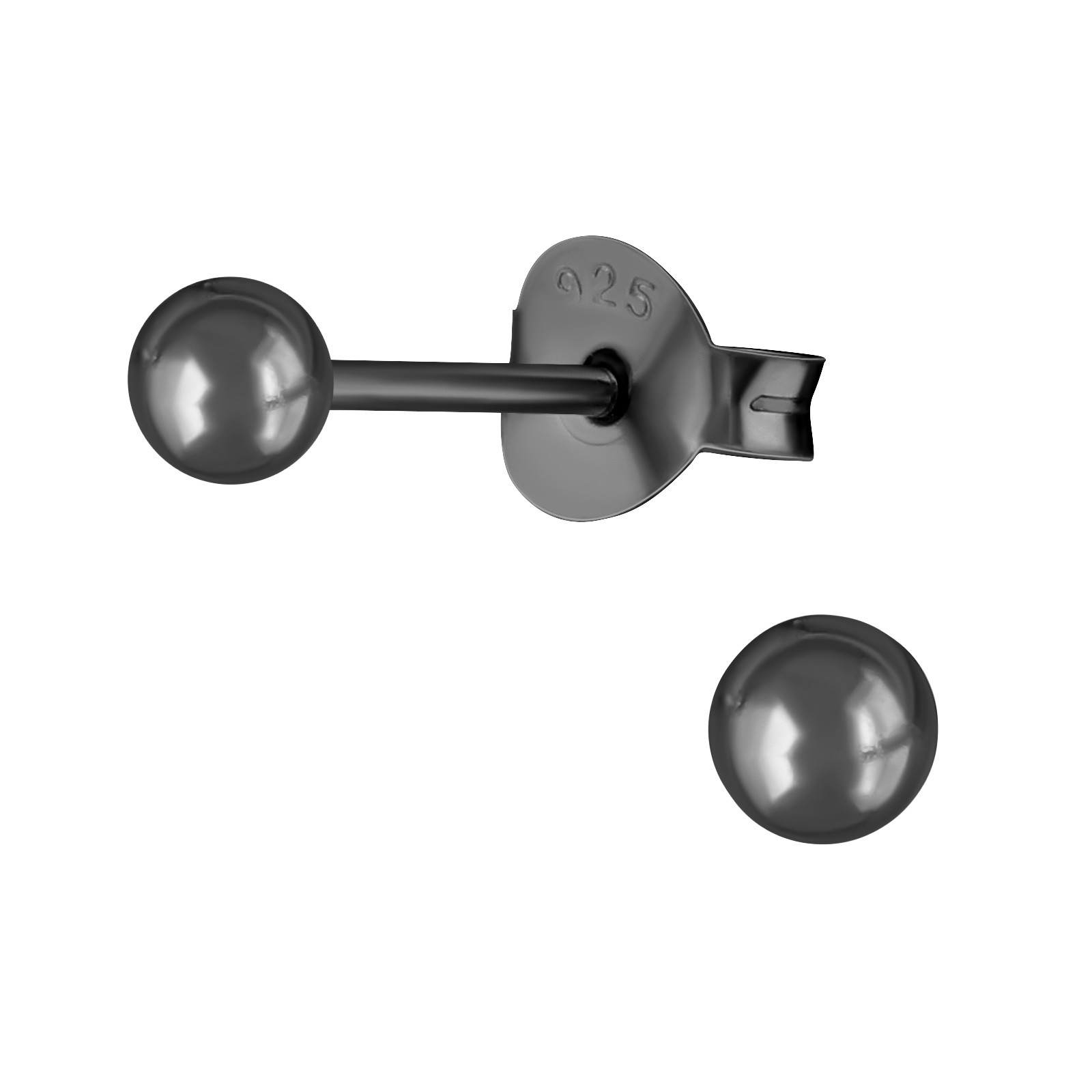 NEW Black Ruthenium plated 925 Sterling Silver Sphere Ball Earring Studs Glossy