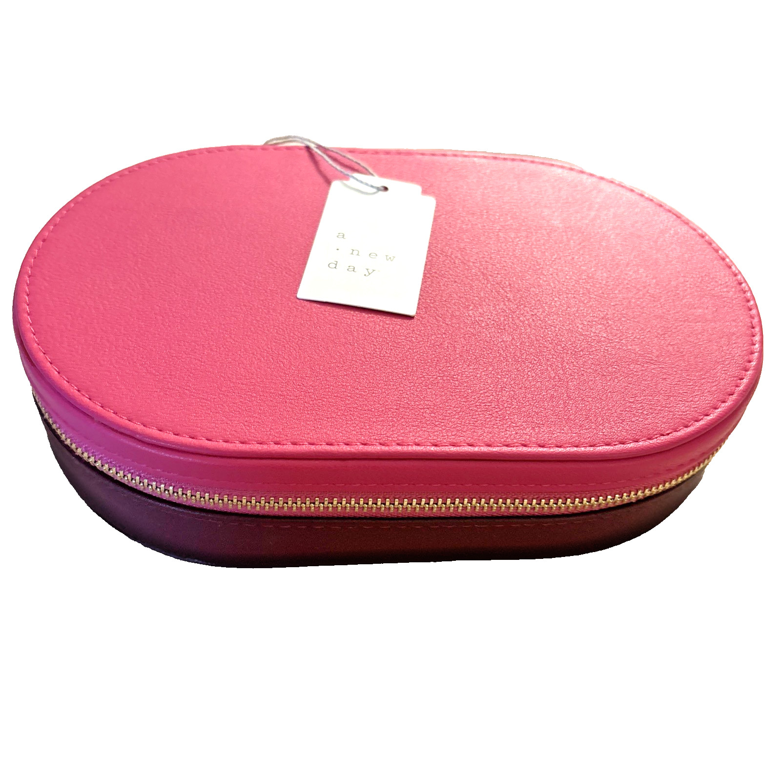 A New Day Round Zip Jewelry Organizer Pink Travel Case NWT Compact