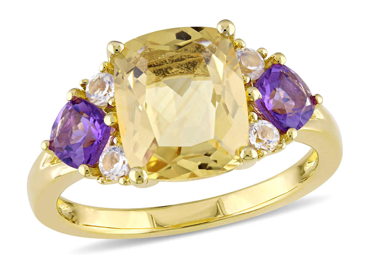 3.34 Carat (ctw) Citrine and Amethyst Ring in Yellow Plated Sterling Silver