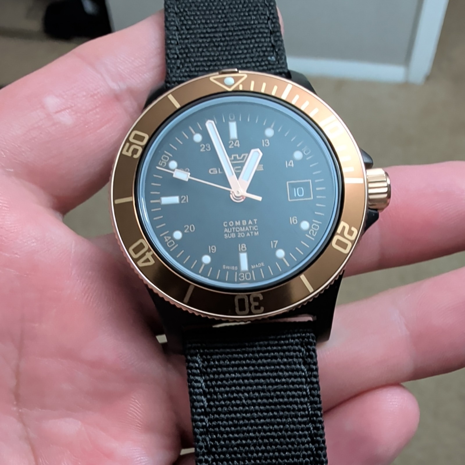 Glycine Combat Sub Automatic Black Dial Men’s Nylon Watch GL0093