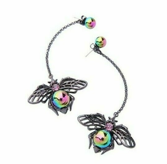 US Seller Betsey Johnson Crystal Black Pearl Bee Insect Long Dangle Earrings