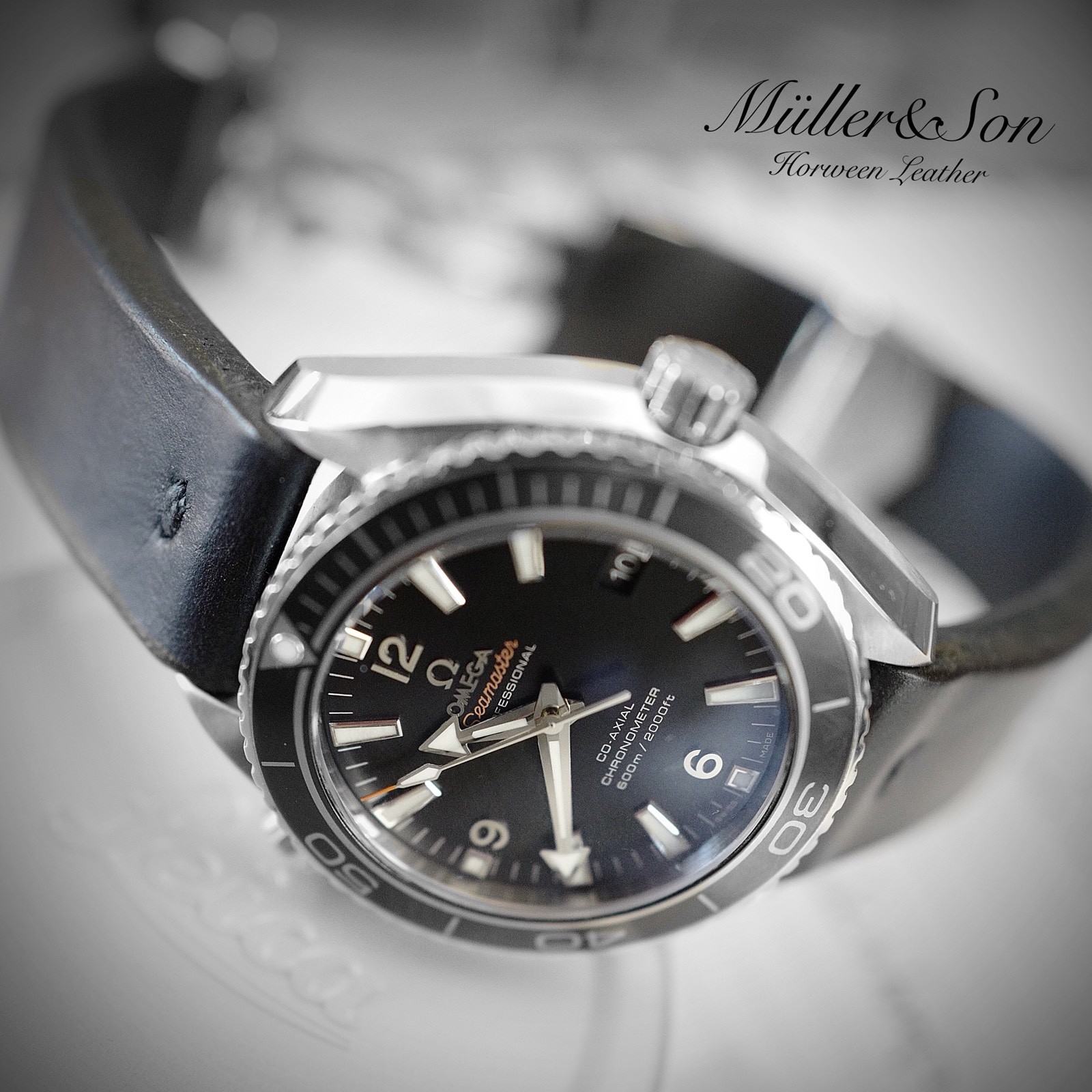 Müller&Son Horween Leather 20mm Black Watch Strap for Omega with “Snake Bites”