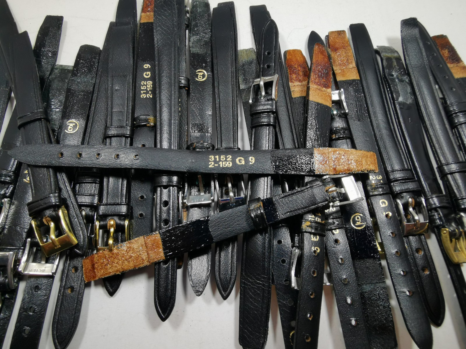 Lot 20 x Vintage Watch Straps Black Leather Open-Ended Glue-On 9mm G9 NOS