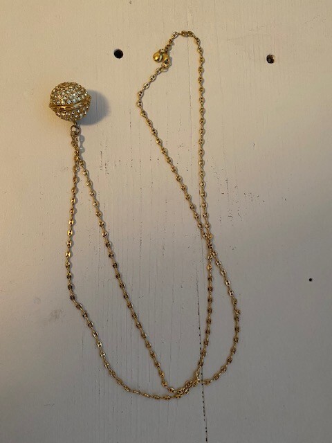 J Crew Taj Mahal Crystal Ball Necklace Link Gold Chain Sparkle Valentine’s