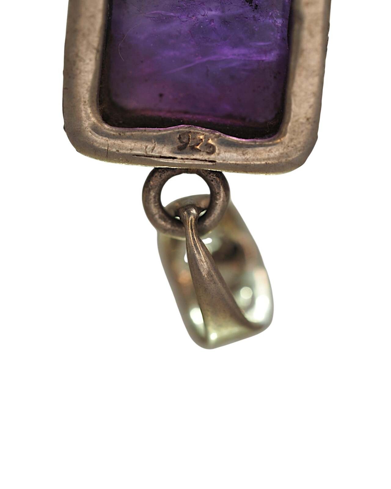 Sterling Silver Rectangular Amethyst Openwork Pendant