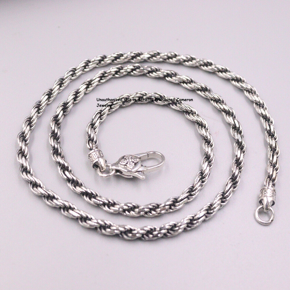 Pure S925 Sterling Silver Chain Men 4mm Twist Rope Link Necklace 34-35g 21.6inch