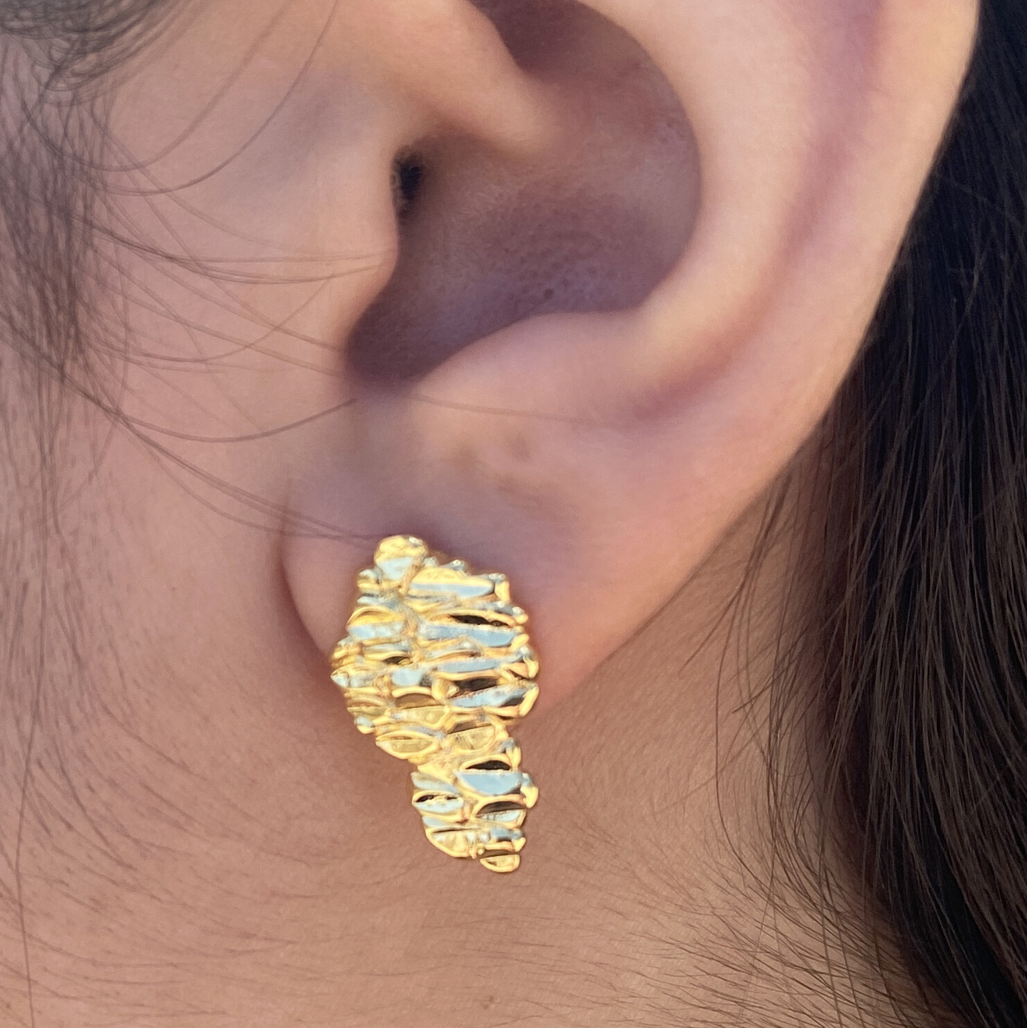14k Gold Plated Nugget Earrings Butterfly Back Hip Hop Jewelry Mens Women’s 20MM