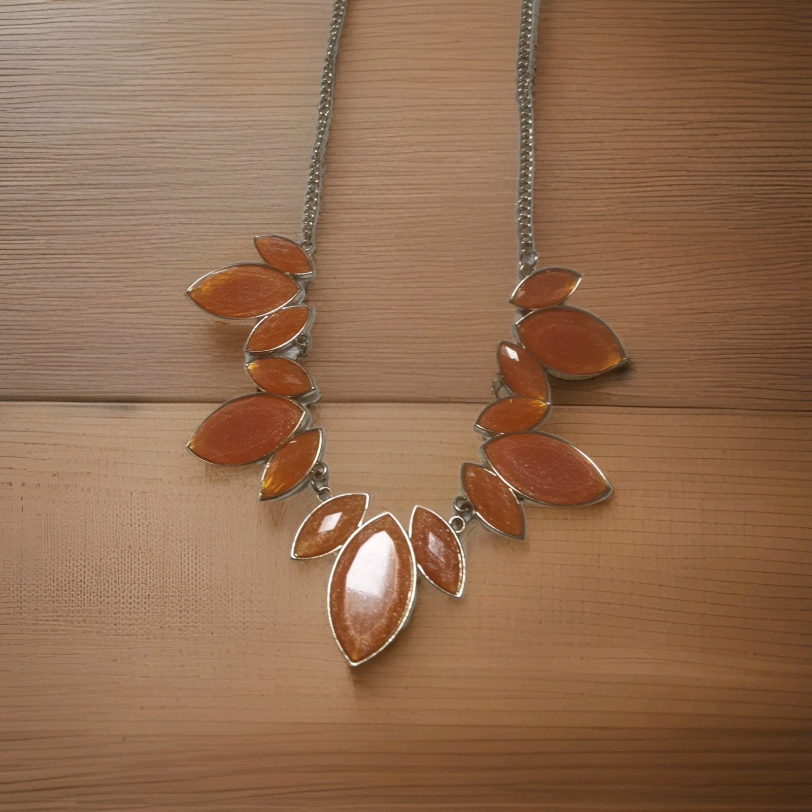 Opalescent Orange marquis necklace vintage goldtone hypo allergenic gift NWT