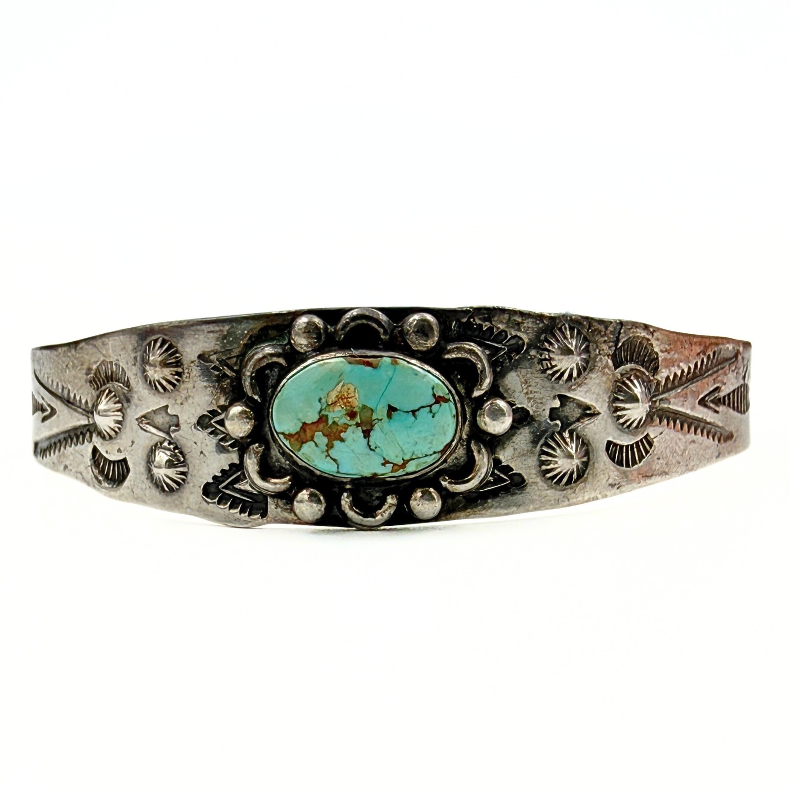 Vintage Fred Harvey Era Navajo Sterling Silver Turquoise Cuff Bracelet