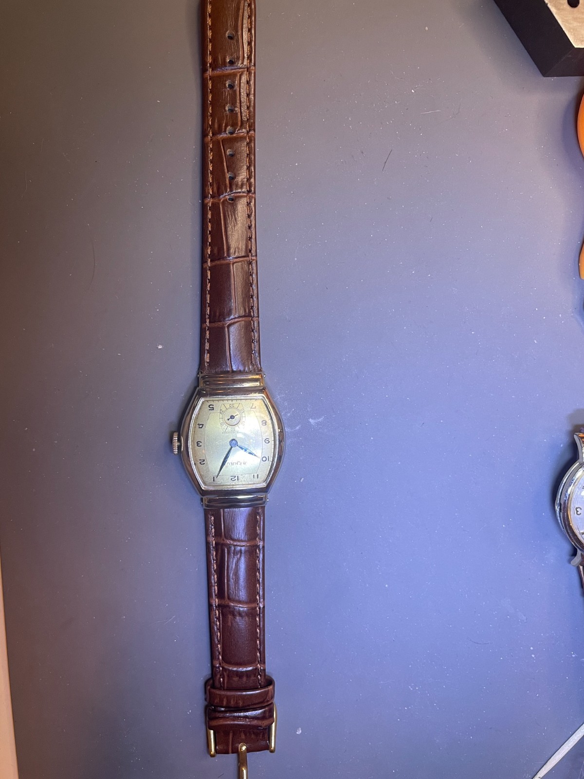 Vintage Benrus Art Deco Tonneau Manual-Wind Dress Watch Circa Late 1930s-1940s