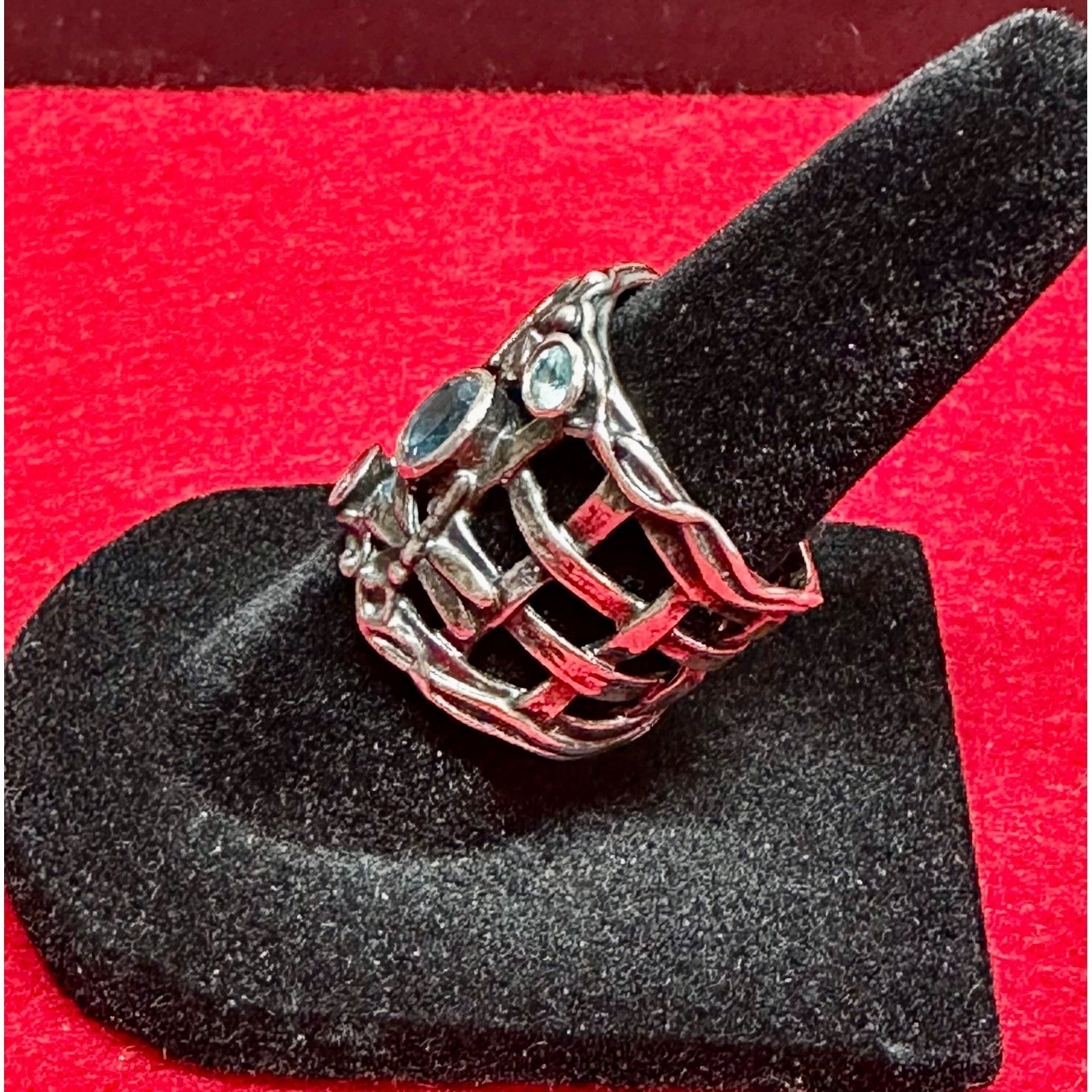 Paz Creations PZ 925 Sterling Silver Blue Topaz Butterfly Ring Size 5.5
