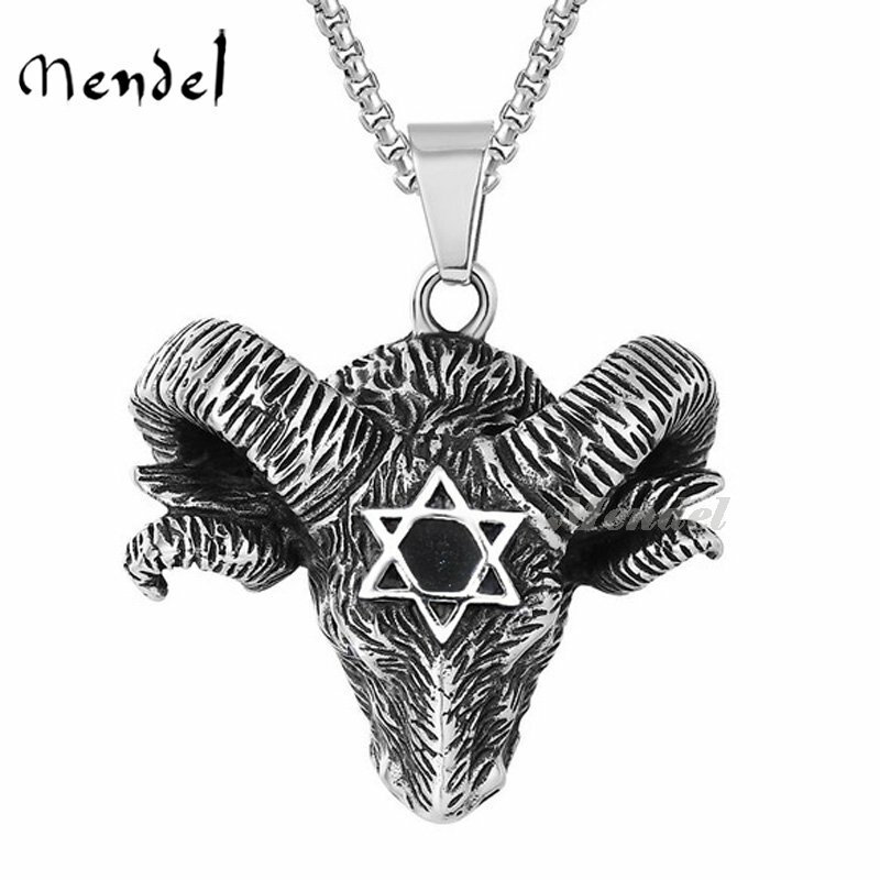 MENDEL Mens Satanic Baphomet Hexagram Goat Head Necklace Pendant Stainless steel