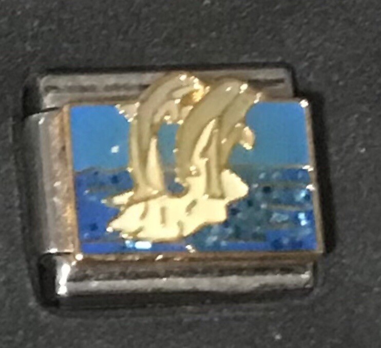 Dolphins Jumping Rare Wholesale Italian Charm Enamel 9mm Link K45