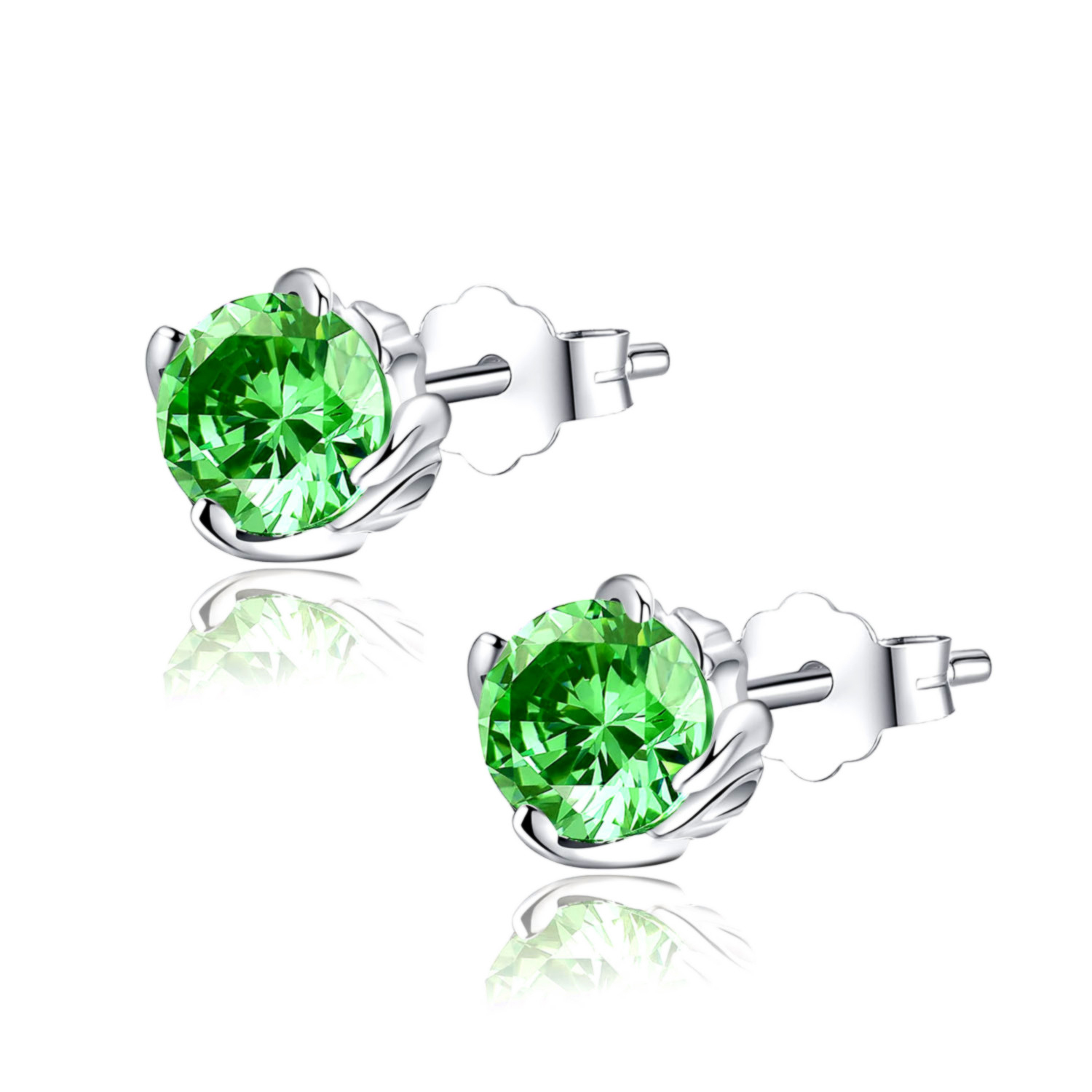 Sterling Silver 1.0 cttw Round Shaped Simulated Emerald Gemstone Stud Earrings