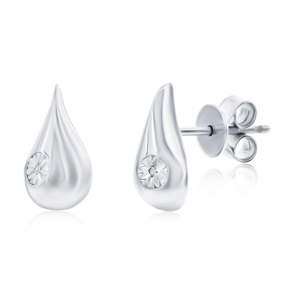Sterling Silver Pearshaped 0.01cttw Diamond Earrings Rhodium Plated
