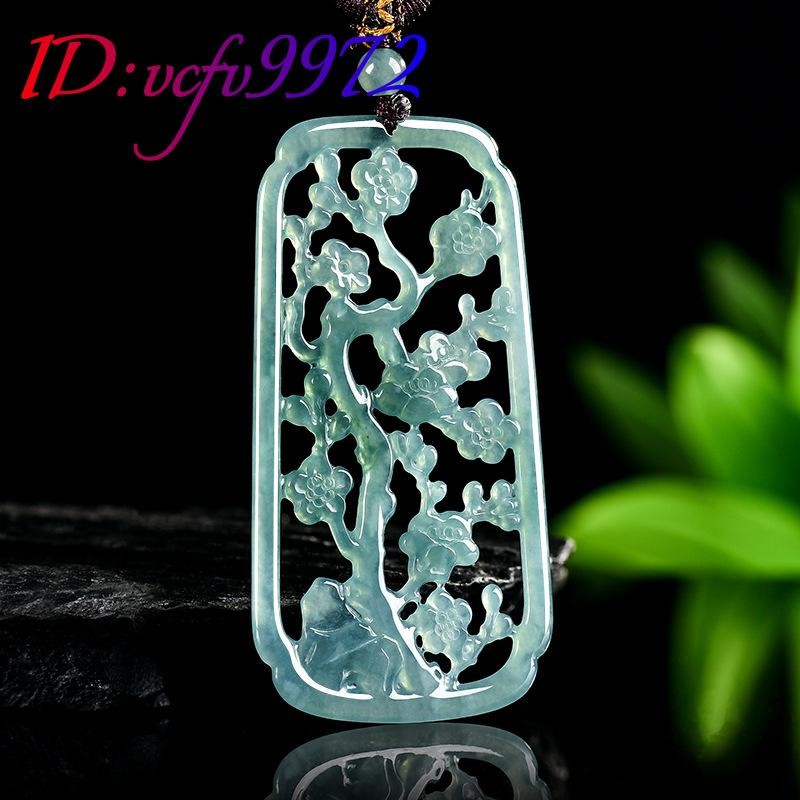 Myanmar Jadeite Flower Pendant Carved Amulet Real Jade Necklace Natural Jewelry