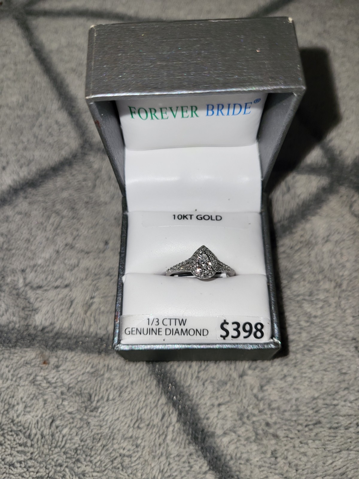 10k White Gold & 1/3 CTTW Genuine Diamond Engagement Ring Sz.7 Forever Bride