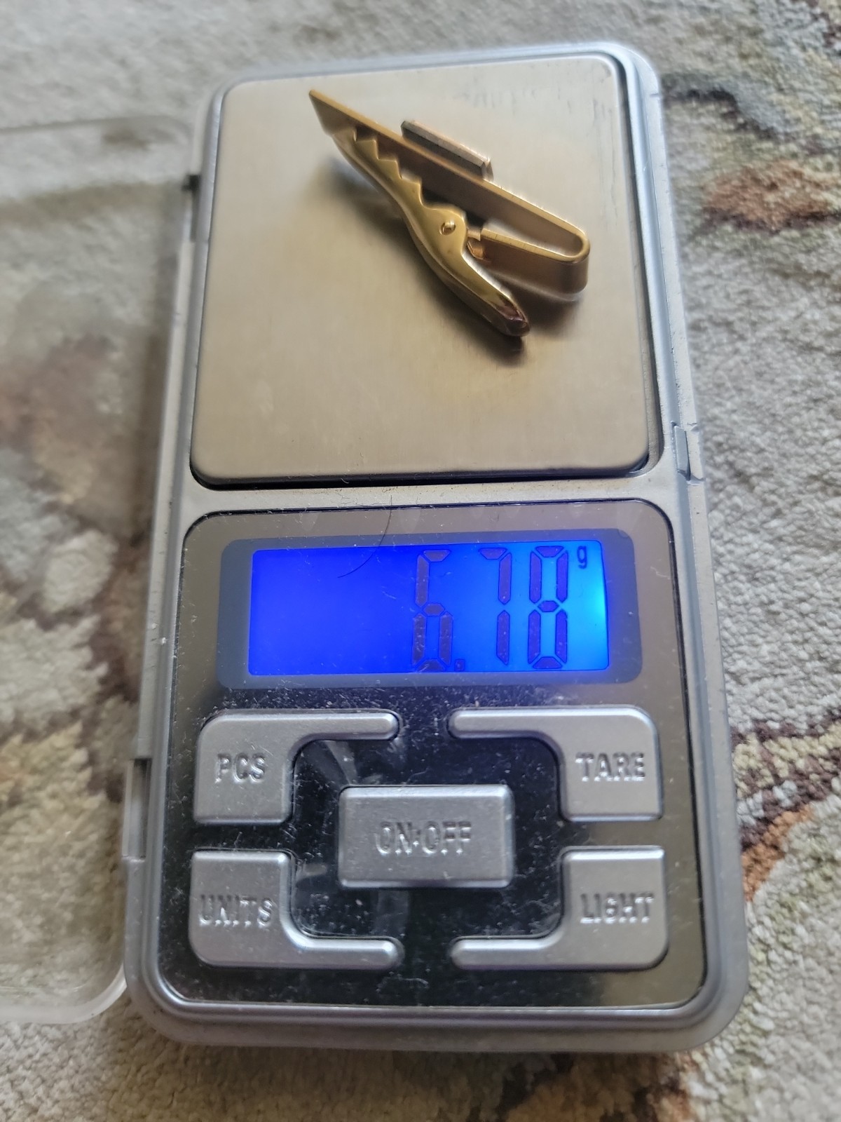 1.5″ Scott Neck Tie Bar 1/20 12K Gold Filled 10K Emblem & Diamond Front Plate