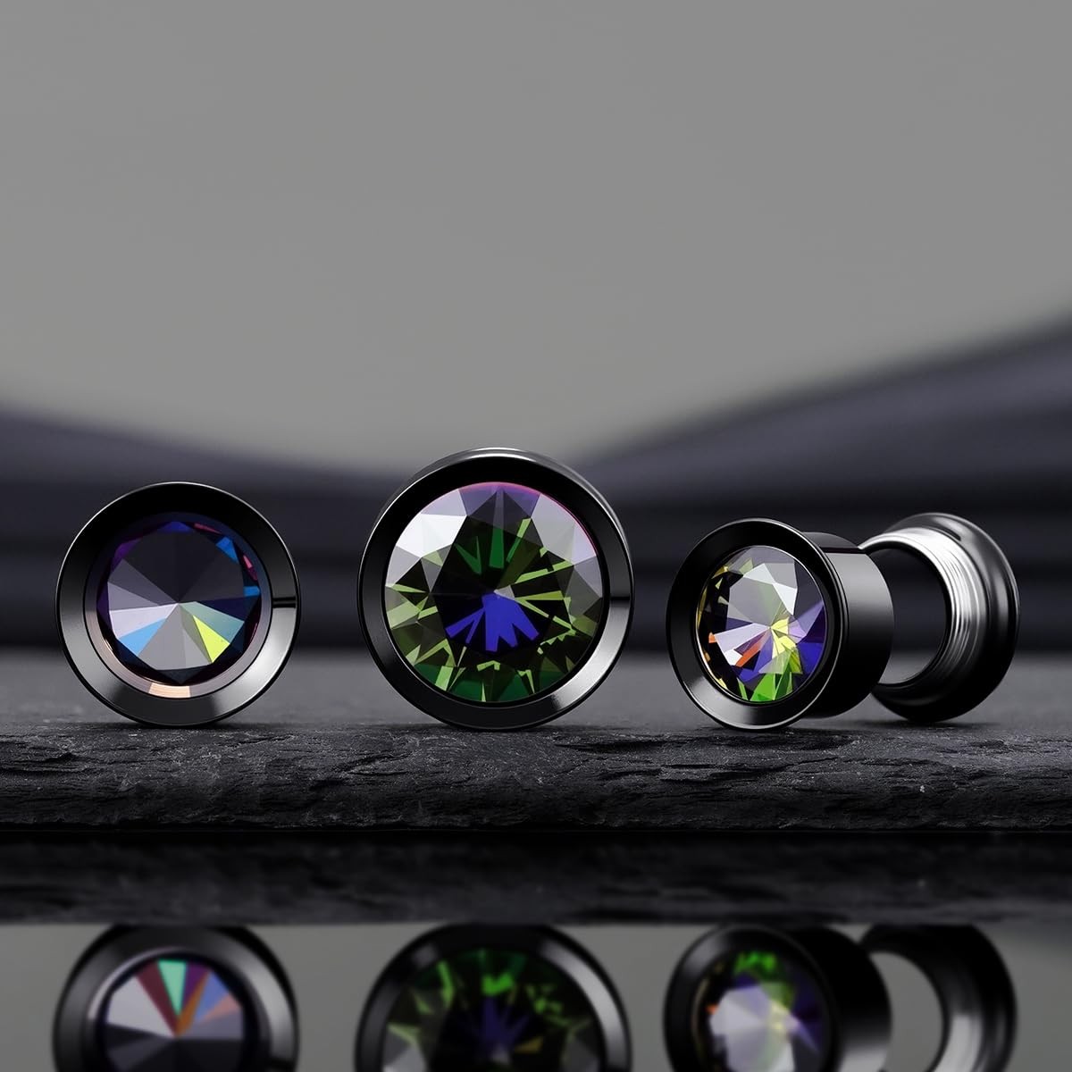 Ear Gauges Plugs Stainless Black Crystal Ear Plugs Screw Back Tunnel Expander…