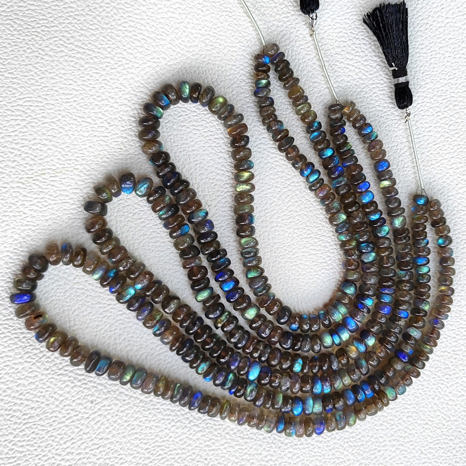 6-7mm Smooth Rondelle Labradorite Rainbow Fire 16.5″ Strand Beads India Gems