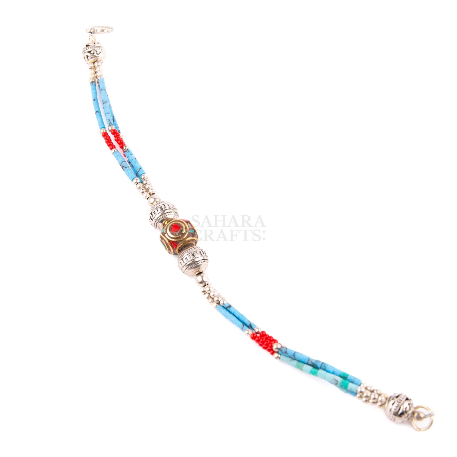 Tibetan Beaded Bracelet, Turquoise Beads, Traditional Tibetan Bead Jewelry