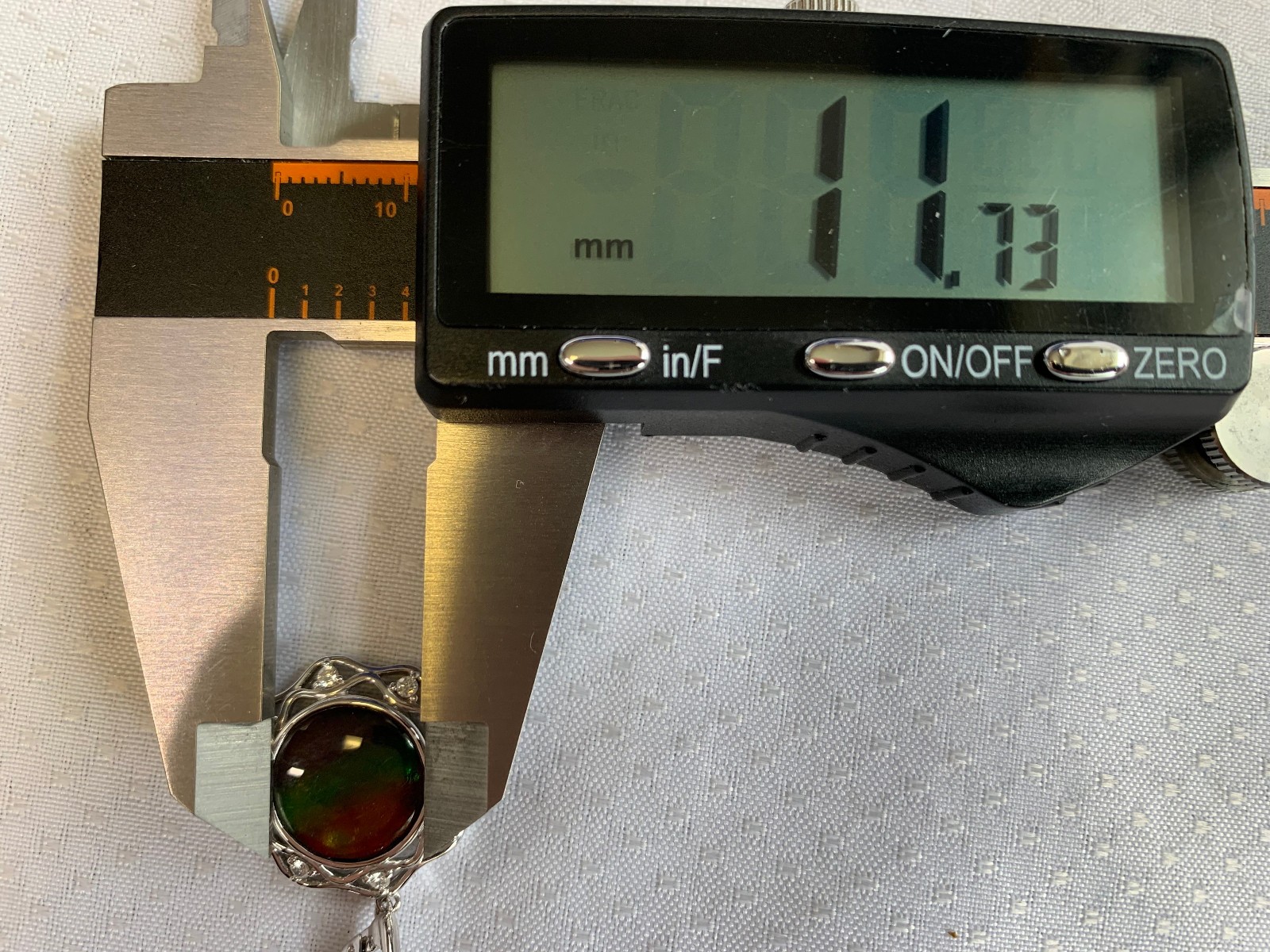 14K White Gold Iridescent Ammolite Earrings 9.54g Jewelry Clear Stones *READ*