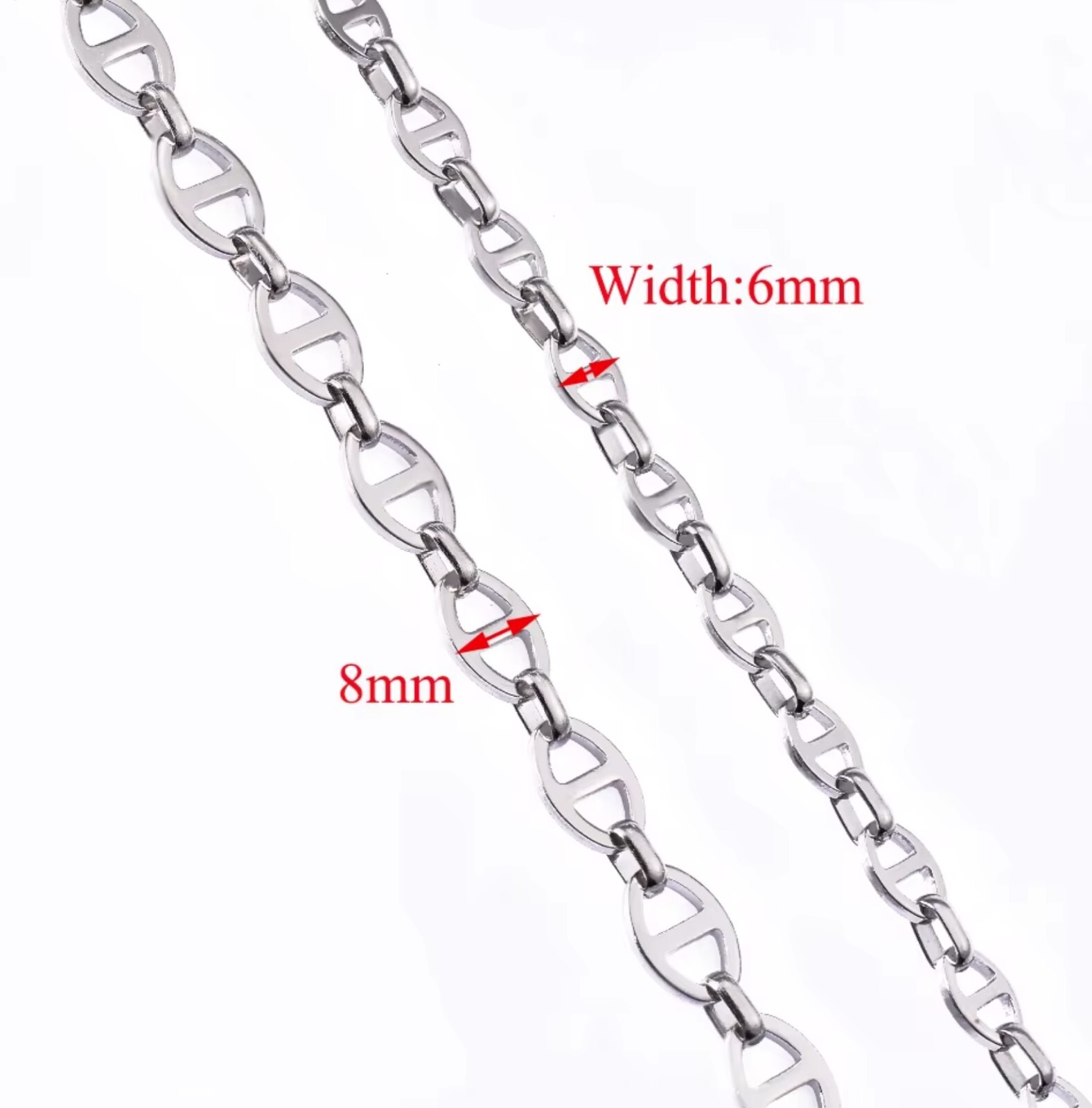 Silver Stainless Steel 40 cm (15.7 in) 8 mm Mariner Chain with lobster clasp