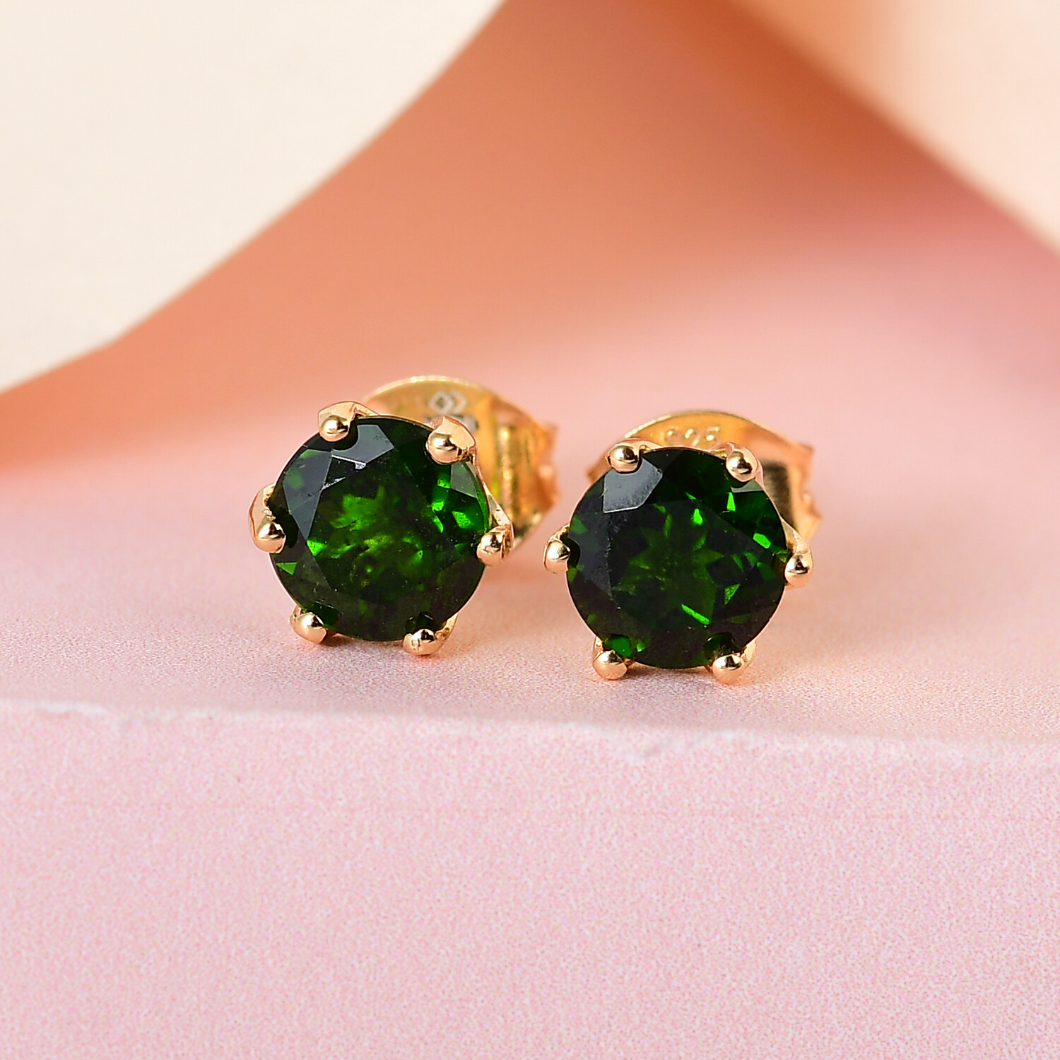 Chrome Diopside Round Studs earrings, 925 Sterling Silver 6 Prong Solitaire Stud