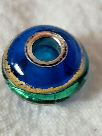 Blue, Green & Gold Swirled Glass Bead Charm