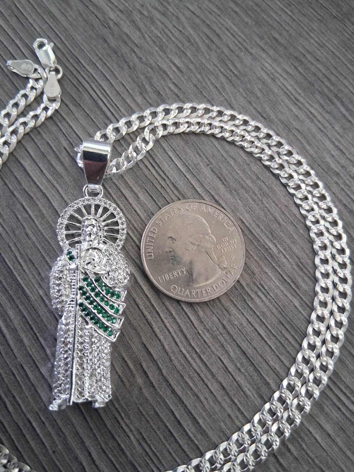 cadena y san judas c/z plata 925 / sterling silver chain & st jude 24″ 3.7mm