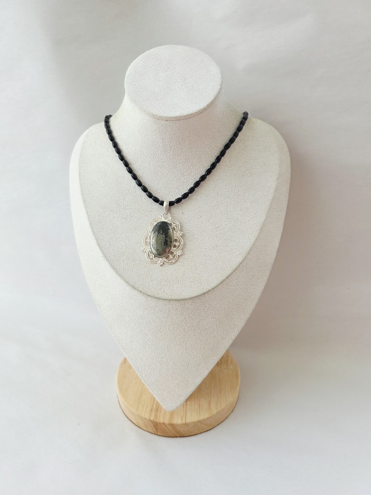 Artisan Handmade black onyx Pyrite Necklace Clasp Signed Silver 925 goth regal