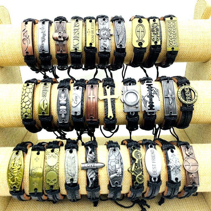 30pcs Cuff Bracelets Copper Alloy Leather Handmade Fashion Jewelry Wholesale