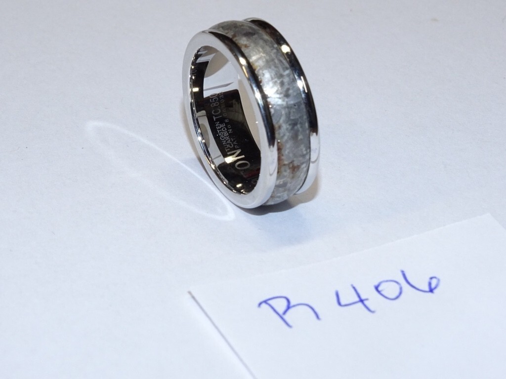 Triton Tungsten Carbide Wedding Ring 8mm Size 10 Silver w/Granite Center. #R406