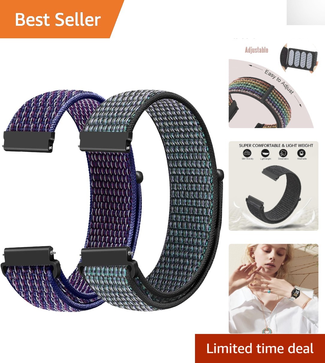 Adjustable 2-Pack Nylon Watch Bands: Comfort & Style for All Wrist Sizes