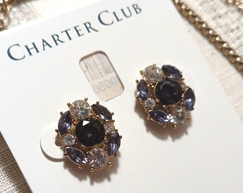 BEAUTIFUL CHARTER CLUB Purple & Blue LAYERED Gold Tone NECKLACE & EARRINGS SET