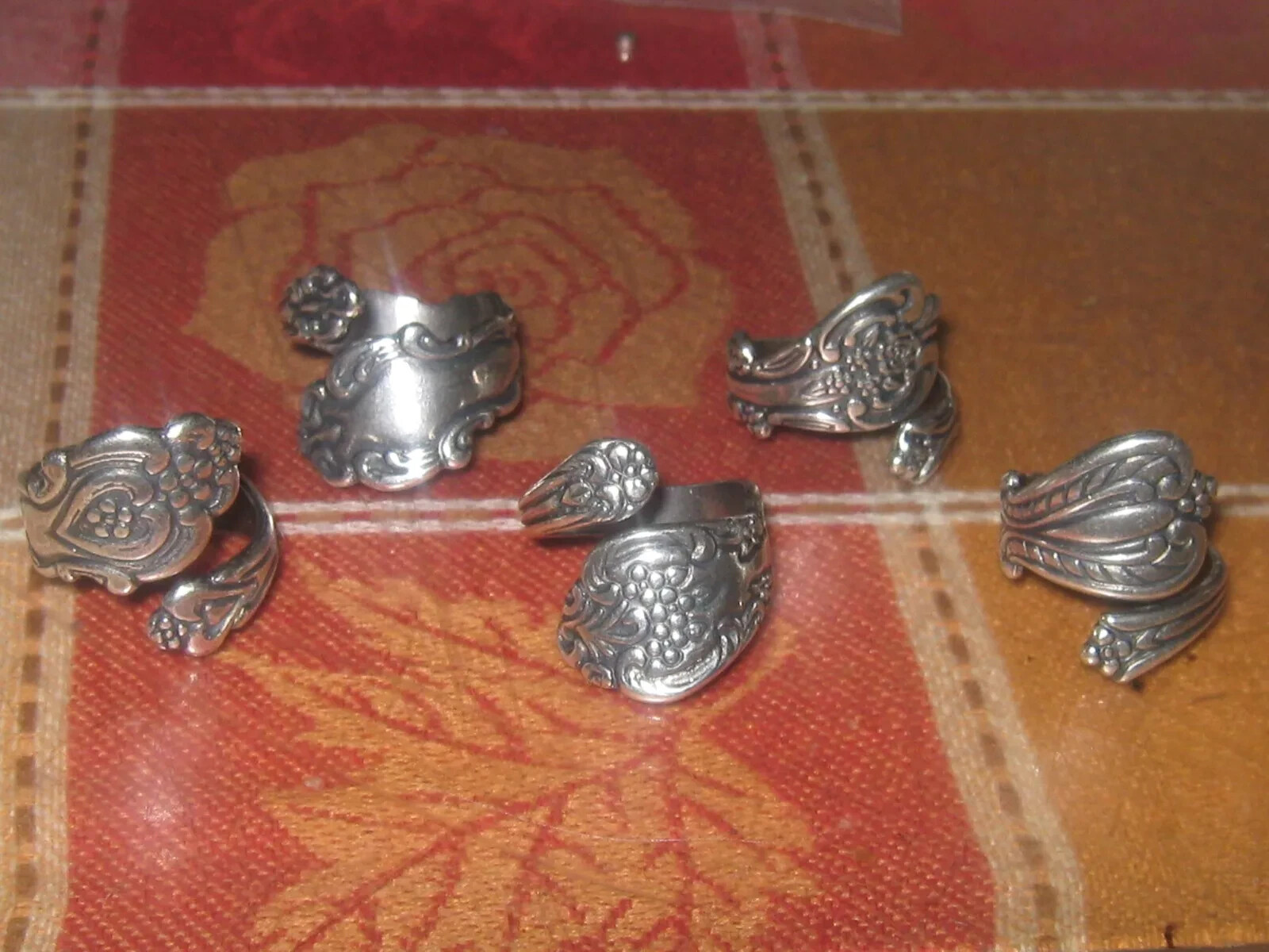Wholesale LOT of 5 Silver Plated Floral Ring Spoon Rings Sizes 5 -10 Adjustable