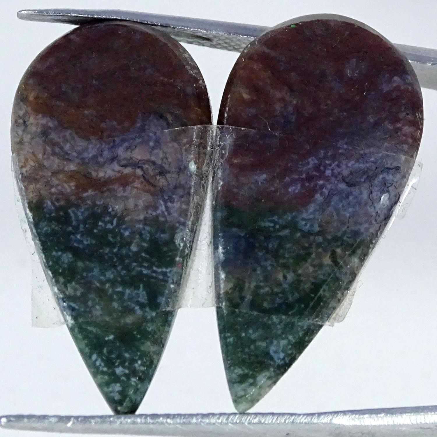 20.50Cts. 100% Natural Moss Agate Pair Pear Cabochon Gemstone 13X28X3MM