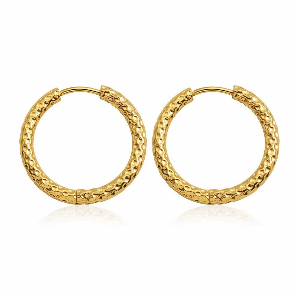 Fashion 14mm Woman 18K Gold Plated Huggie Hoop Texture Earring Pierced