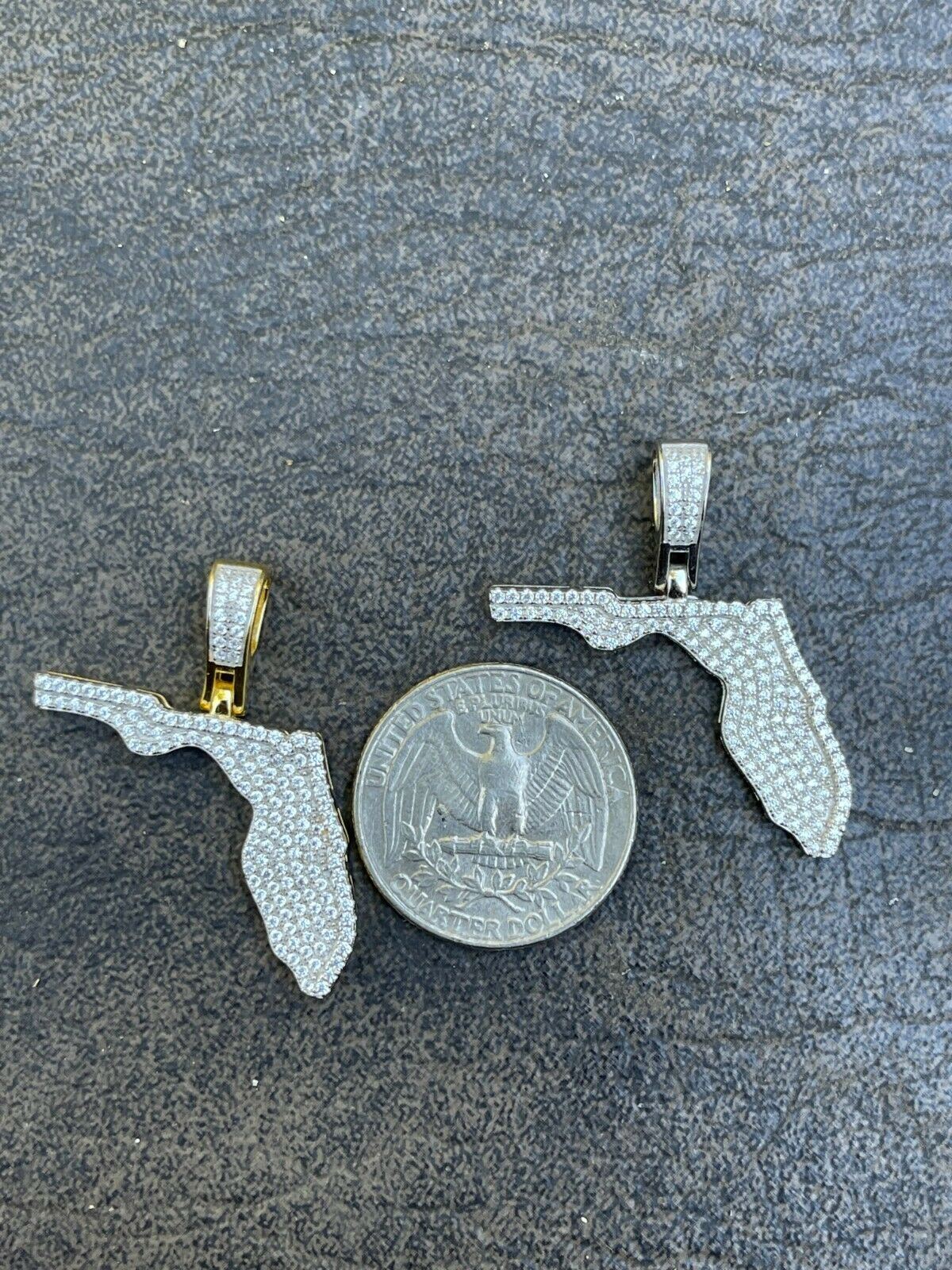 925 Silver 14k Gold Plating Hip Hop Florida State Shape Pendant Iced CZ Necklace