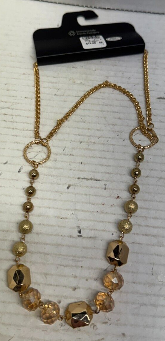 Avenue Necklace Gold Toned Beaded Women Fashion Jewelry Gem Stone Acrylic NEW