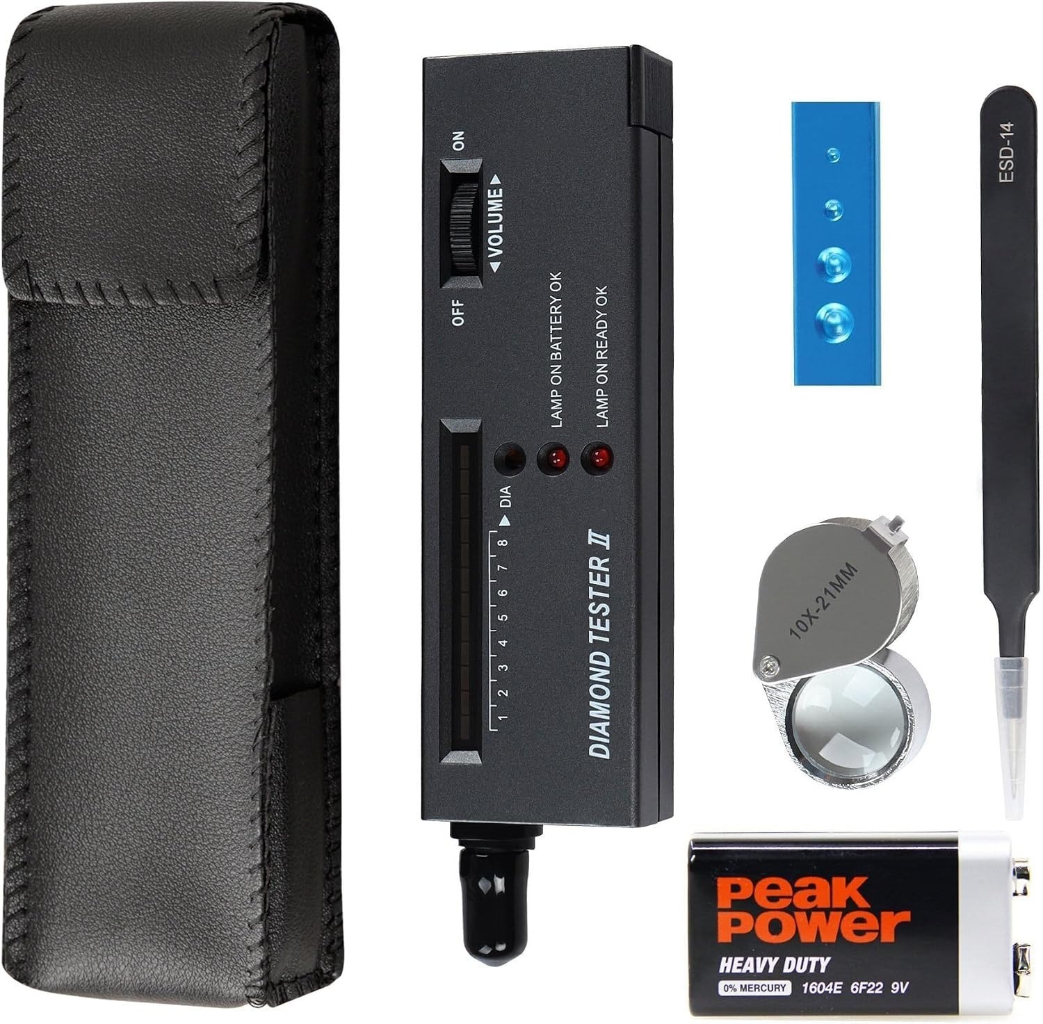 Professional Diamond Tester Pen with 10x Magnifier & Tweezers – Battery Included