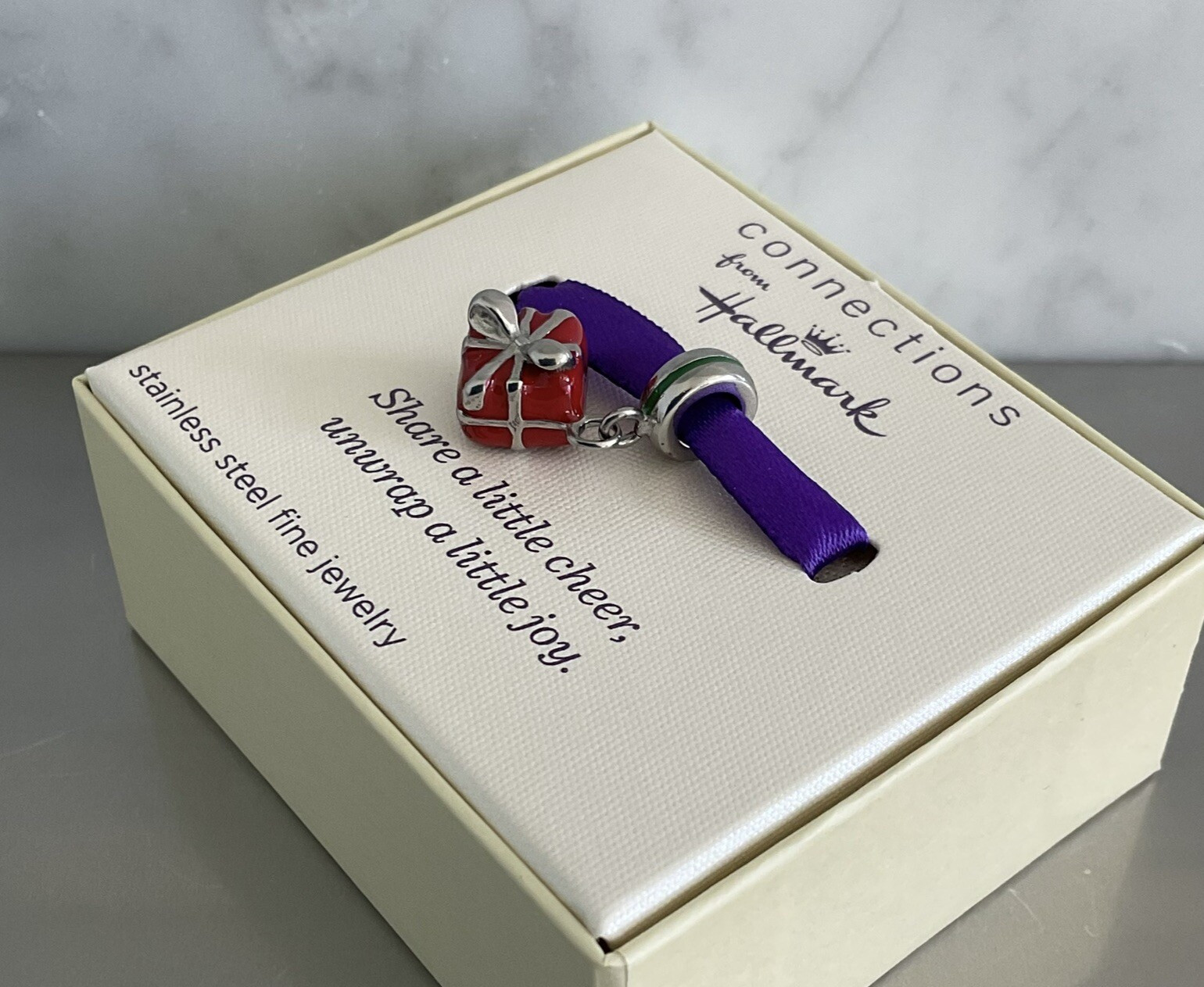 Connections Hallmark Stainless Steel Dangle Gift Box w/Bow Charm, Bead, Crafts
