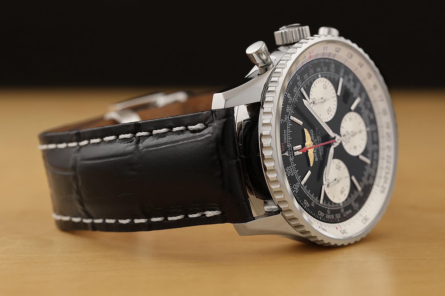 BREITLING NAVITIMER 01 BLACK DIAL AB0120 43MM STAINLESS STEEL LEATHER WATCH